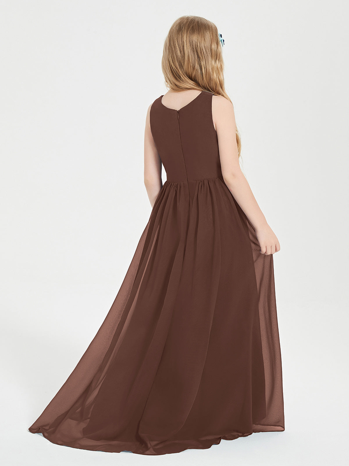 Asymmetrical Junior Bridesmaid Dresses with Scoop Neckline Chocolate